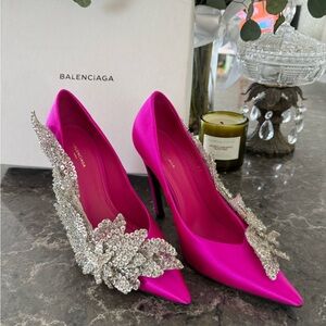 Balenciaga Fuchsia Heels with Silver Sequins